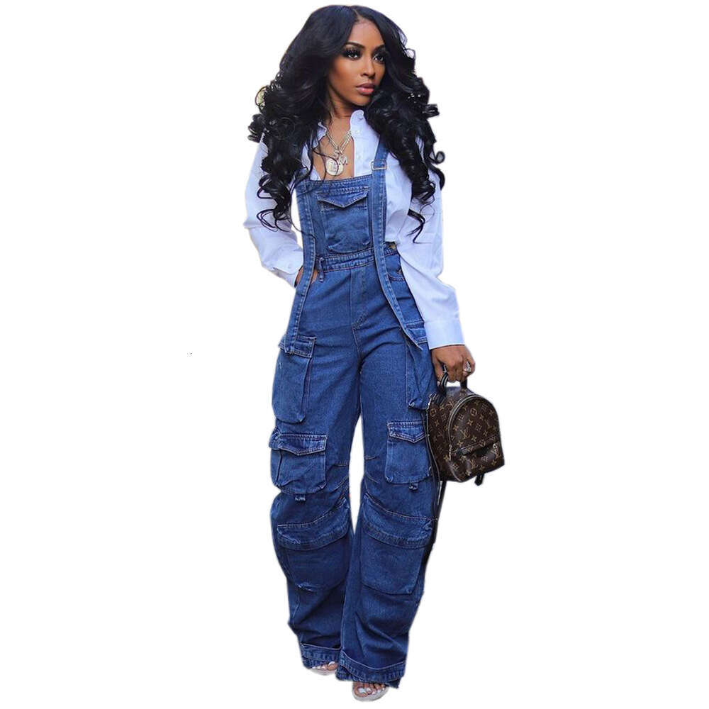 Women's Loose Fit Denim Overalls with Multiple Pockets, Spring Street Fashion, 2025 New Elegant and Unique Design