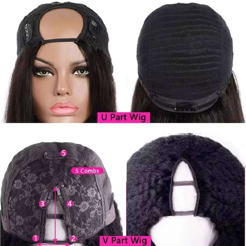 Kinky V Part Wig Yaki Straight Human Hair No Glue Minimal Leave Out EasiContour For Women Full hine Made