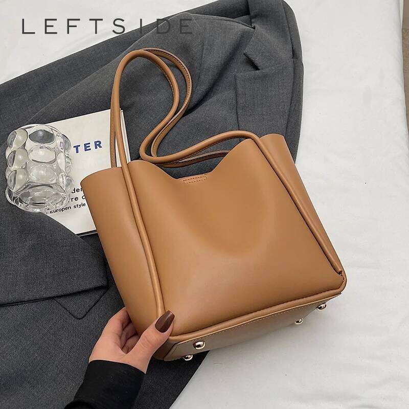 LEFTSIDE Small PU Leather Bucket Bags for Women 2025 New in Korean Fashion Tote Handbags and Purses Shoulder Bag