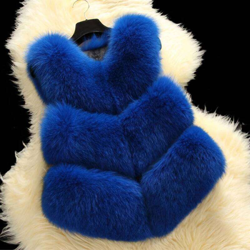 HJQJLJLS 2022 Autumn Winter Thick Warm Faux Vest Women High Quality Fashion O-Neck Short Fur Female Jacket Fuzzy Coat