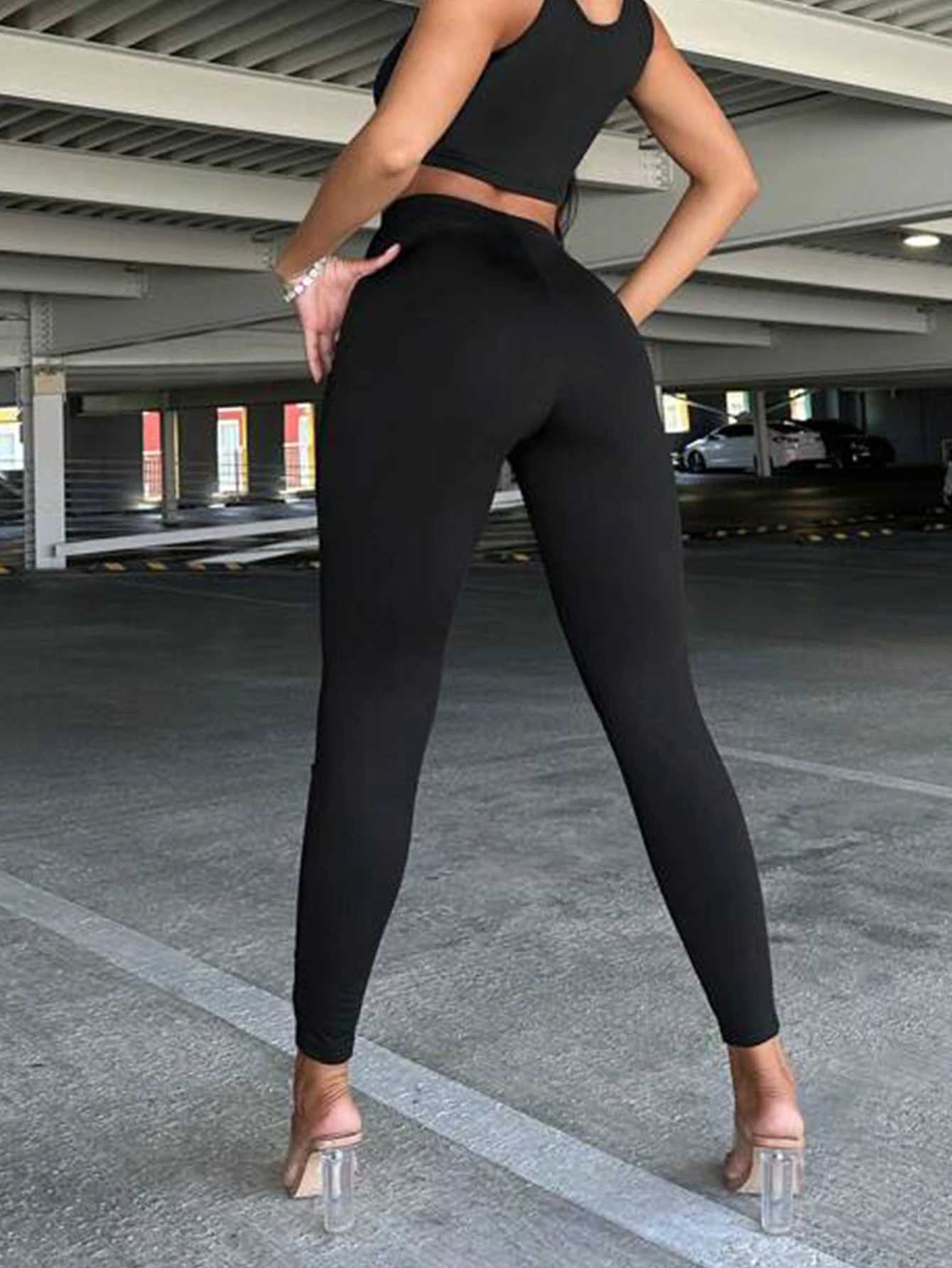 European-style Irregular Ripped Leggings Solid Color Circular Zipper Nine-quarter Pants High Stretch Personality Ripped LeggingsXJ250616