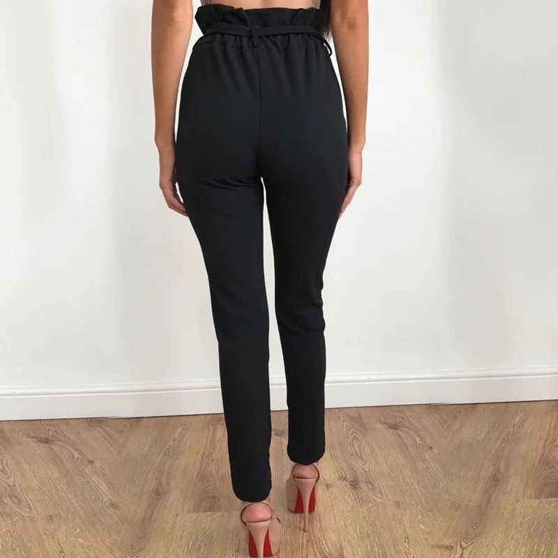 New Fashion Women Four Season High Waisted Belt Casual Cropped Pants Pencil Pants With Small Feet Womens PantsXJ250616