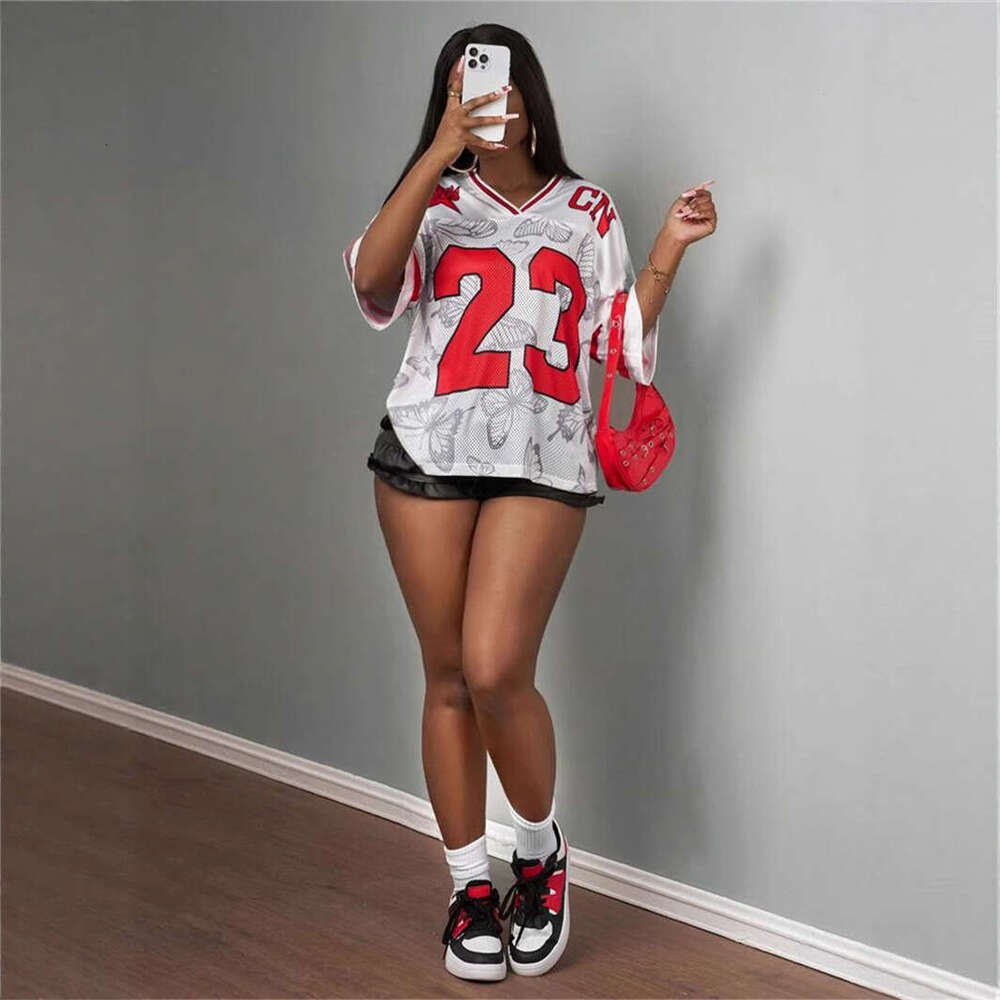 Summer New Women's Fashion Trendy Casual Loose Printed Hollow Out T-Shirt Short Sleeve B5