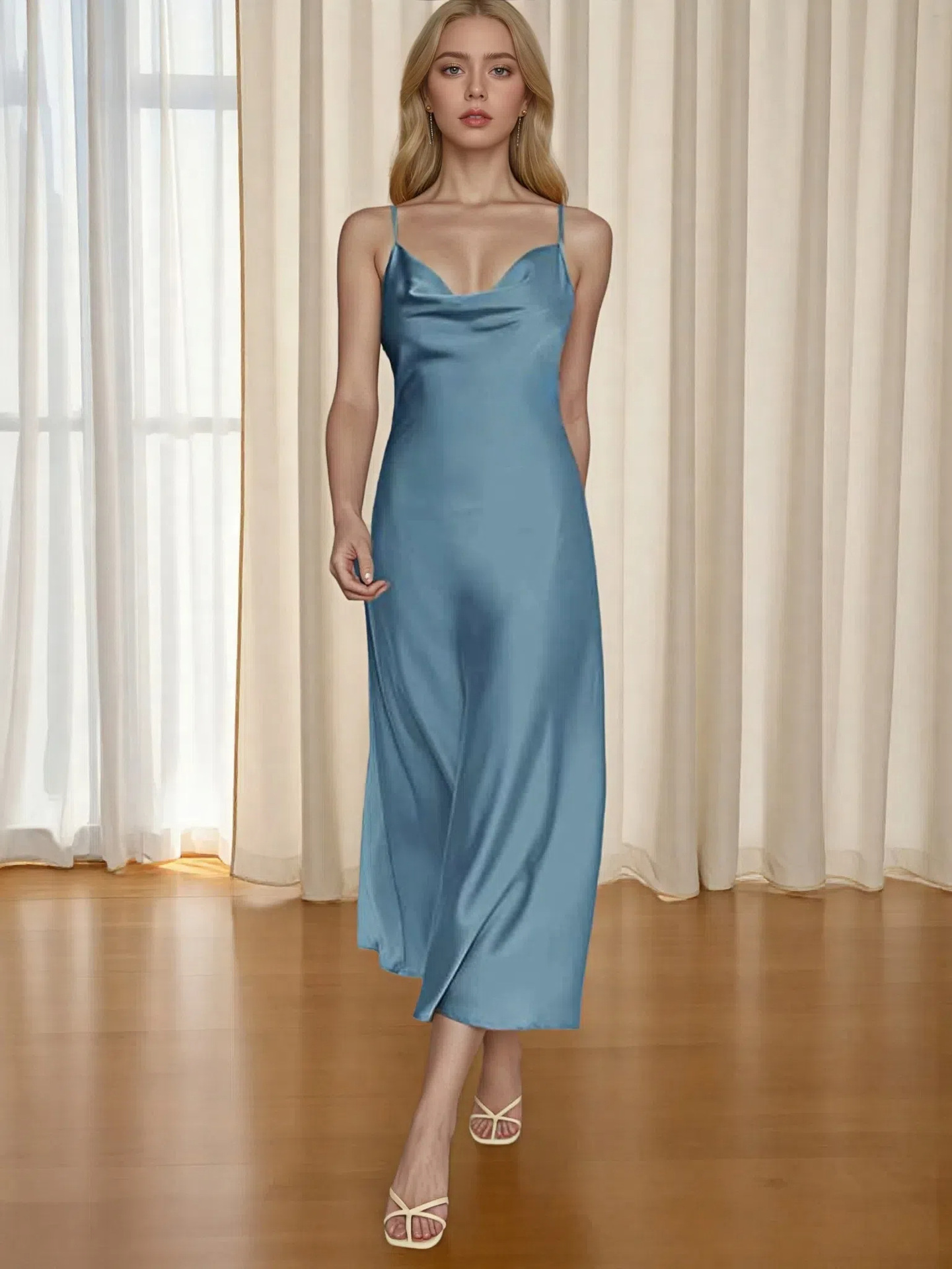 F615Cross-border foreign trade women's clothing new acetate satin skirt sexy French suspender long skirt dress