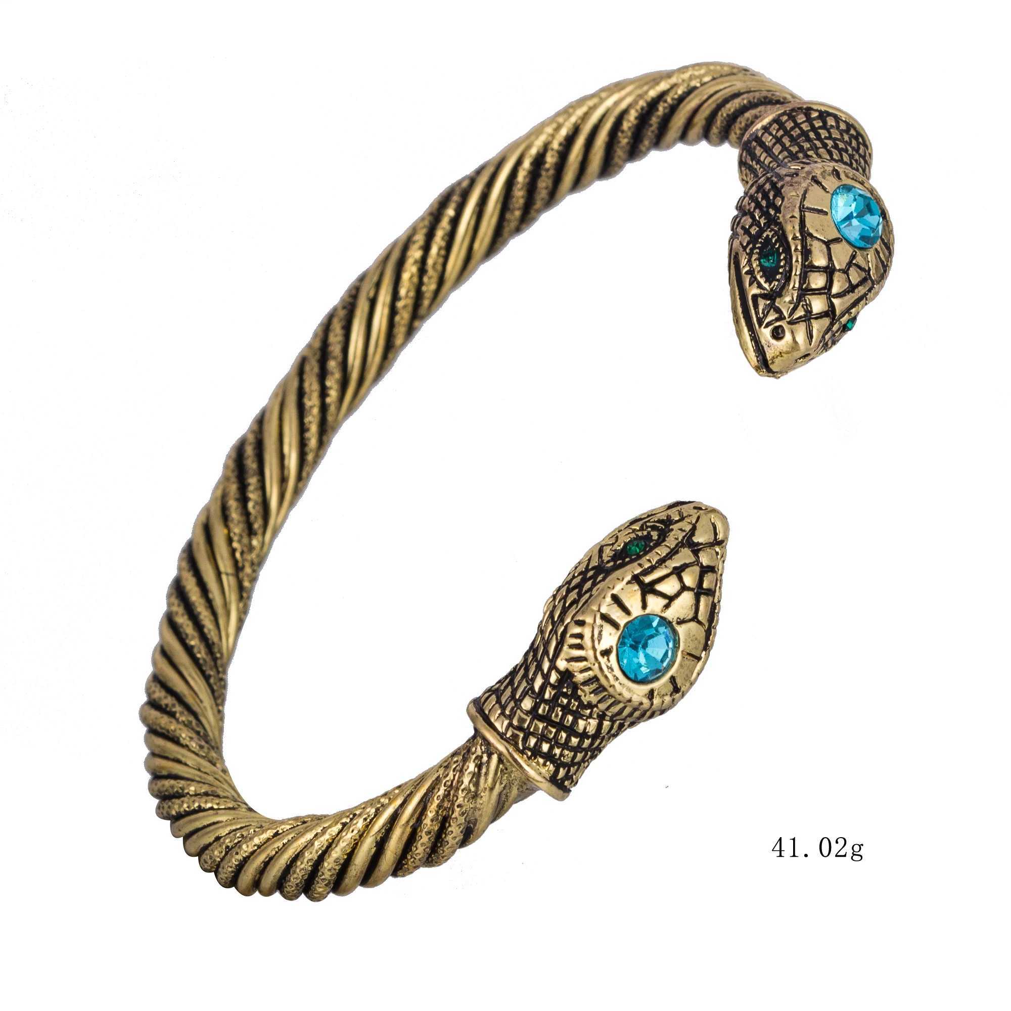 Dreamtimes Snake Head Viking Vintage Cuff with Pink/Blue Crystal Egyptian Animal Bangle Carved Wristband Jewelry Gifts Z250616