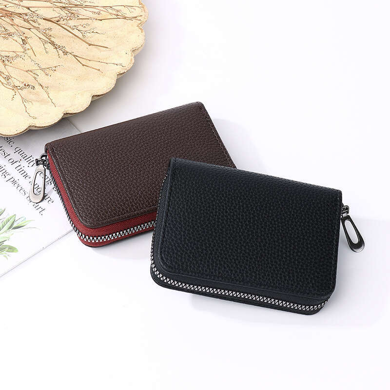 Lychee Pattern Multi-Card ID Slot Large Capacity Bank Holder Simple Compact Card Case Coin Purse