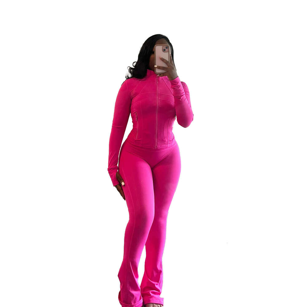 European and American Sports Casual Women's Clothing Source Sexy Tight Long Sleeve Flared Two-Piece Set 2025 New Elegant Unique Fashion