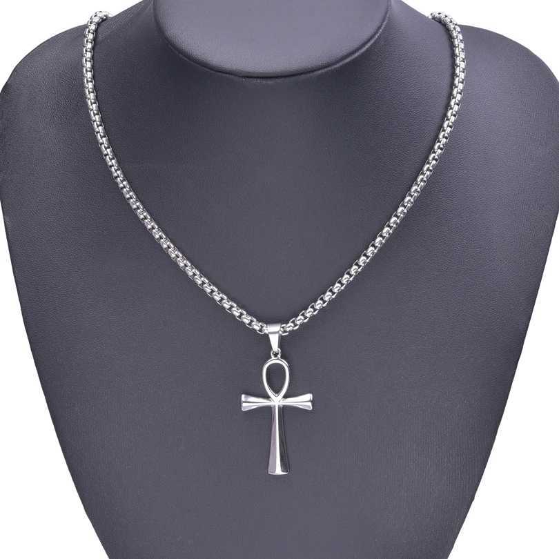 4mm Width Stainless Steel Jewelry Chain Necklaces For Women Men Accessories Ankh Cross Pendant Charm Necklace Statement Fashion W250616