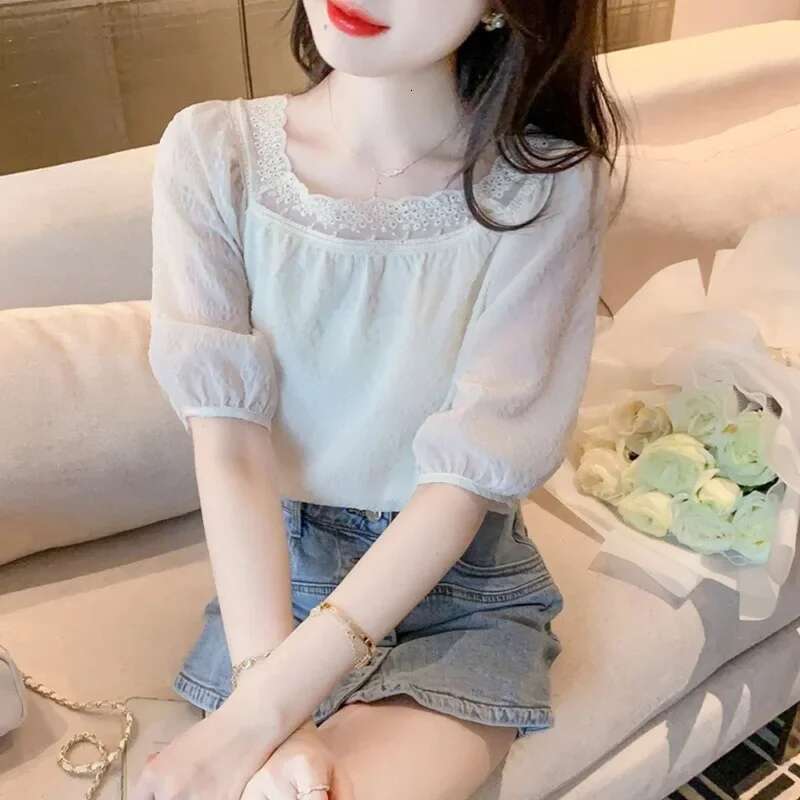 With Puffy Sleeves White Formal Crop Shirts Blouses for Women Office Outfits Summer Woman Top Dress Wear To Work Modern Long M