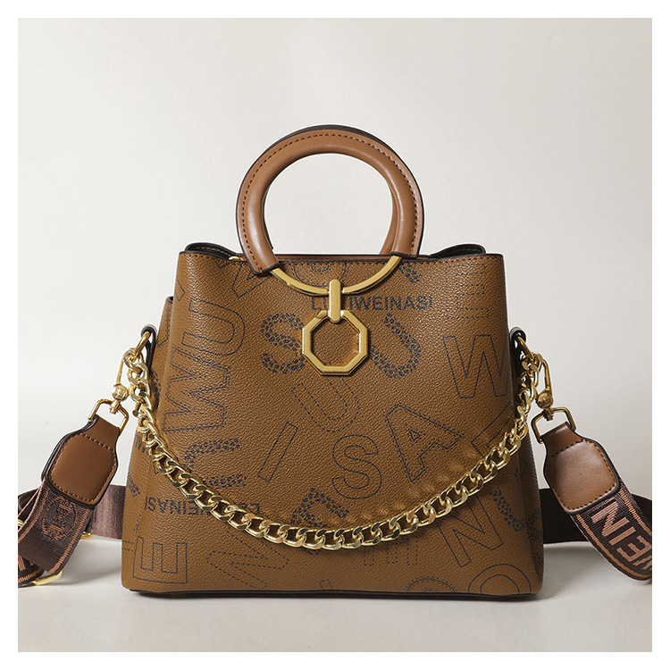 designer High-end Fashion Wide Strap Handheld Bucket Bag for Women 2025 New Vintage Print Shoulder Bag Crossbody Bag for Women