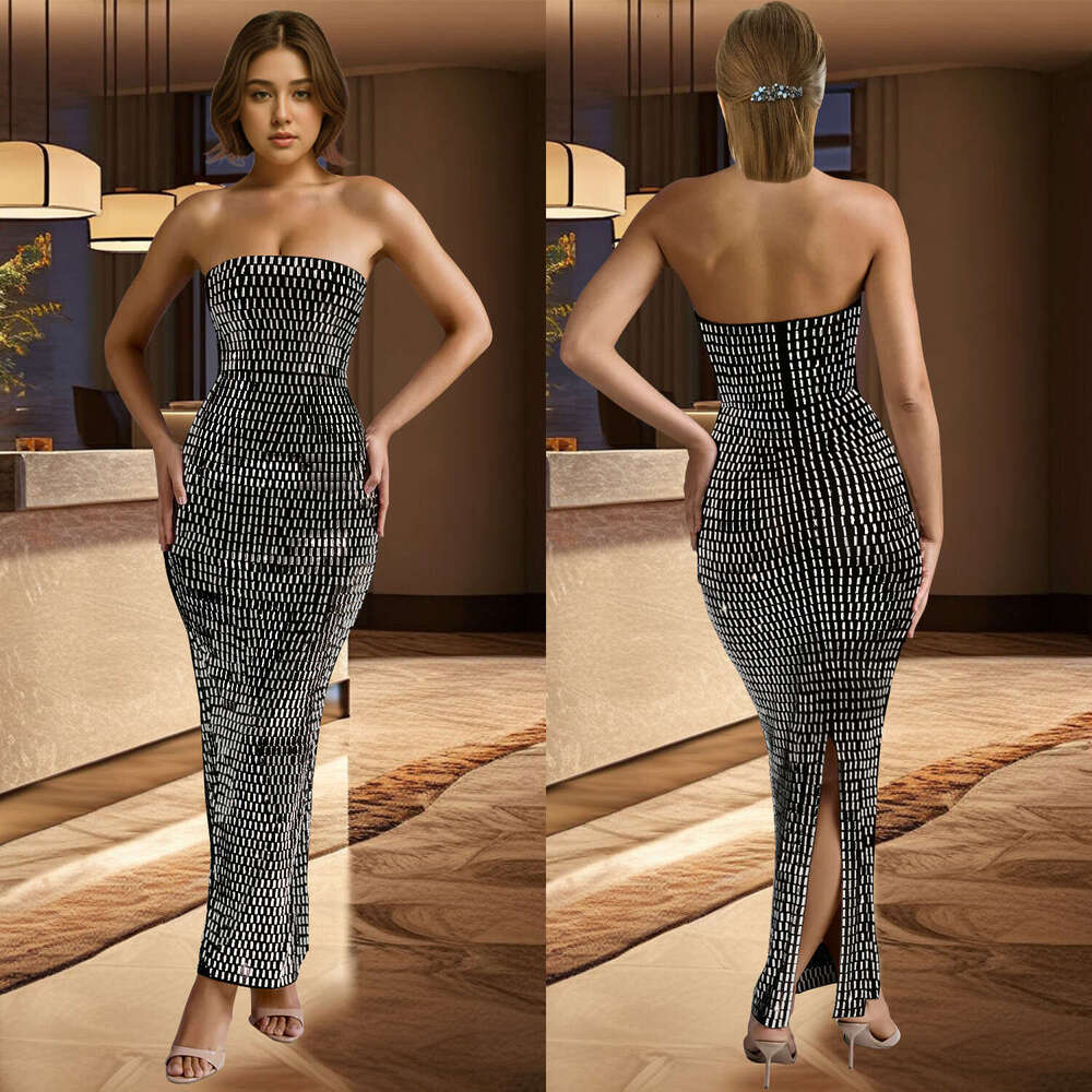 European and American Women's Solid Color Rhinestone Sleeveless Dress Party Gown Long 2025 New Casual Fashion Trendy Clothing