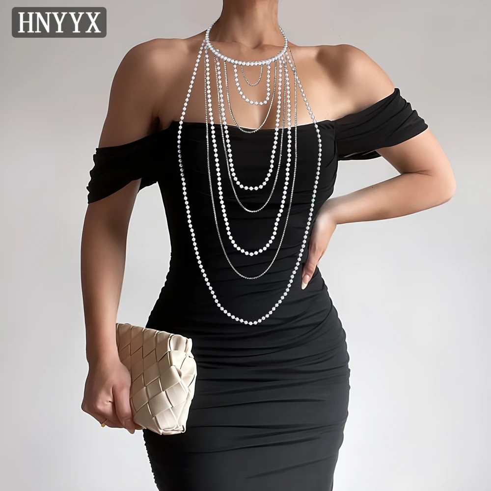 HNYYX Fashion Pearls Long Chain Headband Elegant Rhinestone Tassel Headwear Headpiece Wedding Hair Accessories A09 250610