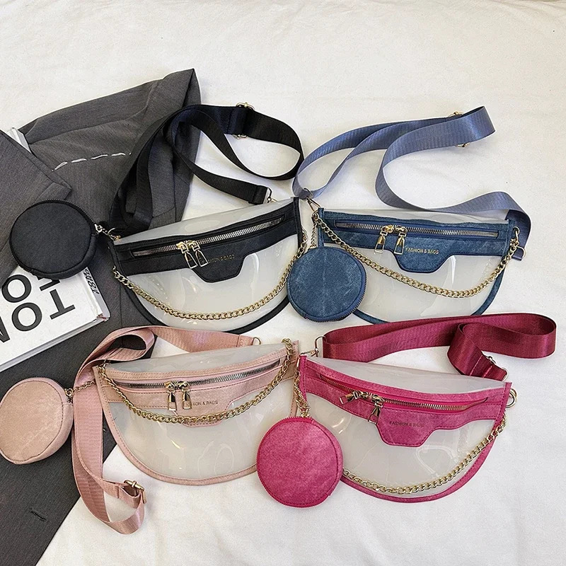 Chain Waist Bag Fashion Jelly High Quality PVC Waterproof Handbag Designer Saddle Crossbody Chest Hip Purse 250614