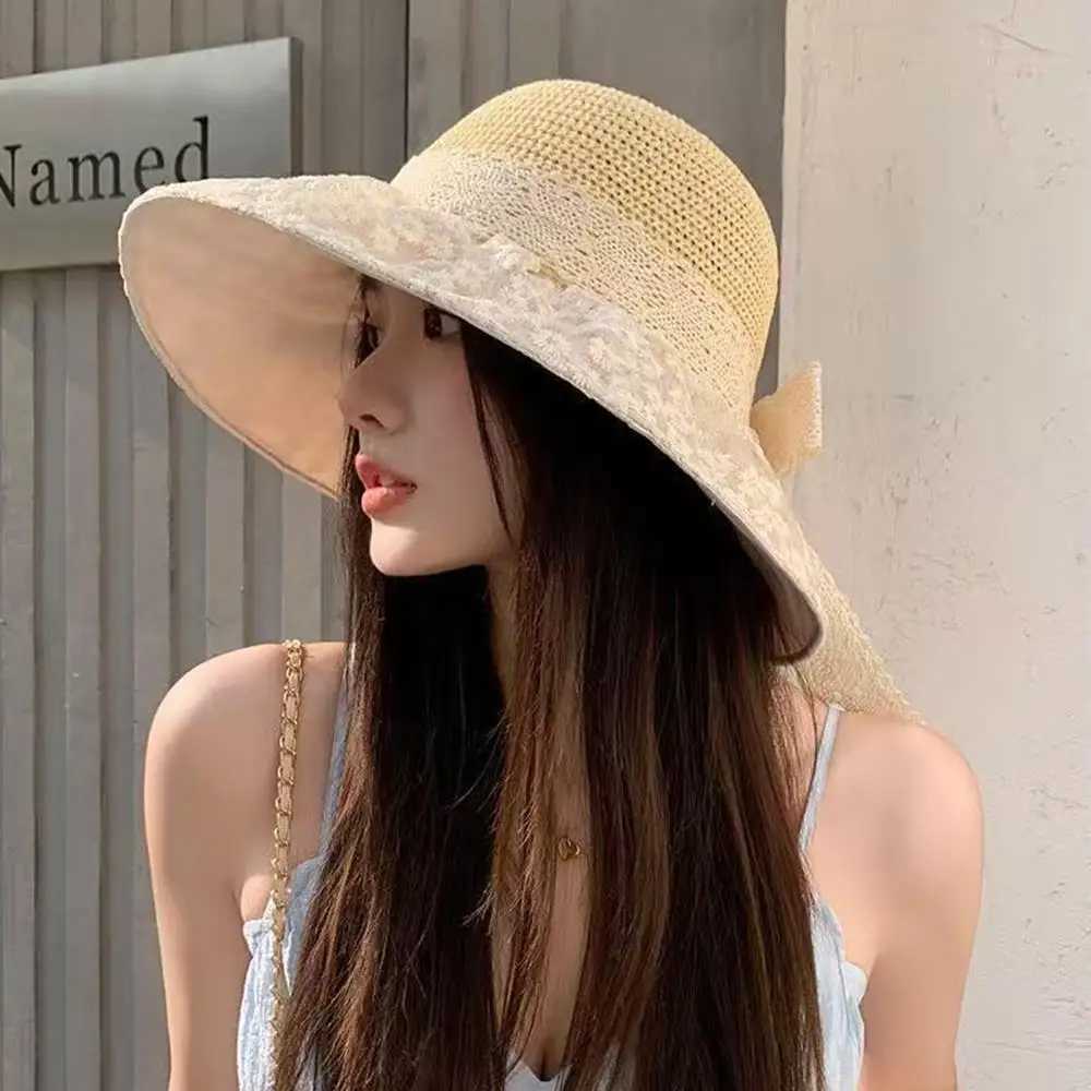 HOT Womens Summer Bucket Hat Small Flower Woven Straw Hat Foldable Fisherman Hat Handmade Wide Large Brim Beach Hats Anti UV M250616