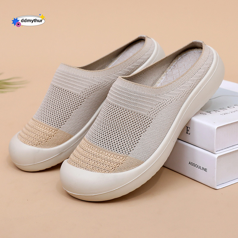 Women's Summer New Fashion Breathable Versatile Non-Slip Wear-Resistant Round Toe Slip-On Shoes Half Slippers ddmythur