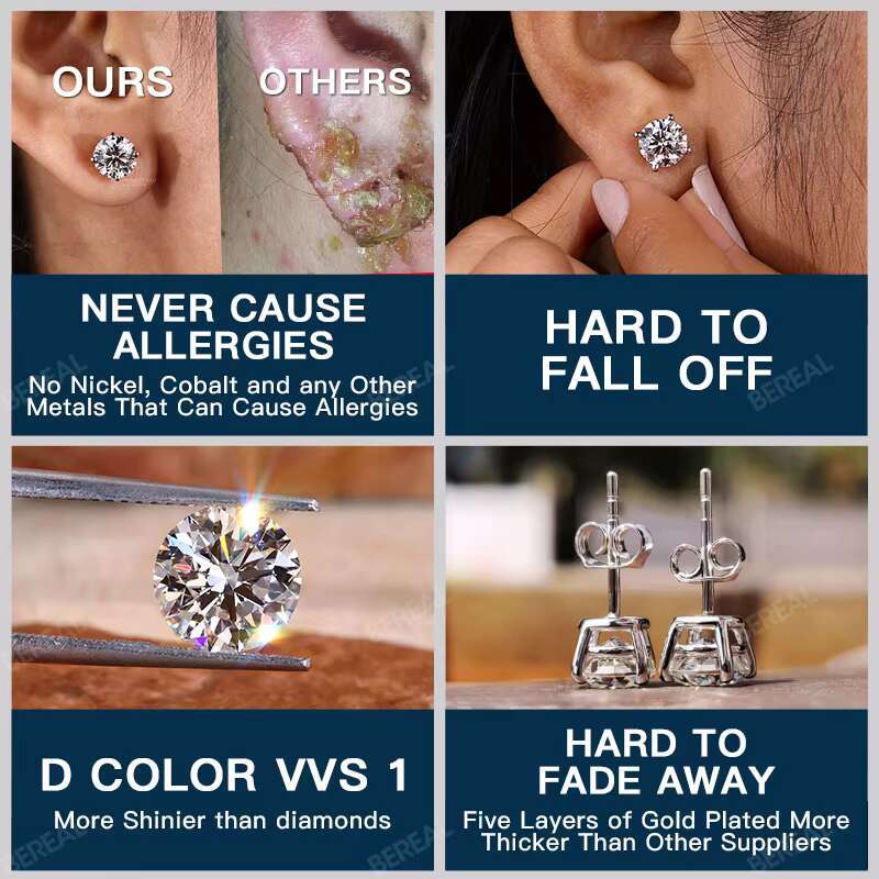 Custom Vvs Lab Grown Created Diamond Studs Earrings Real 10K 14K 18K Solid Gold 925 Silver CVD Diamond Stud Earring Men Women