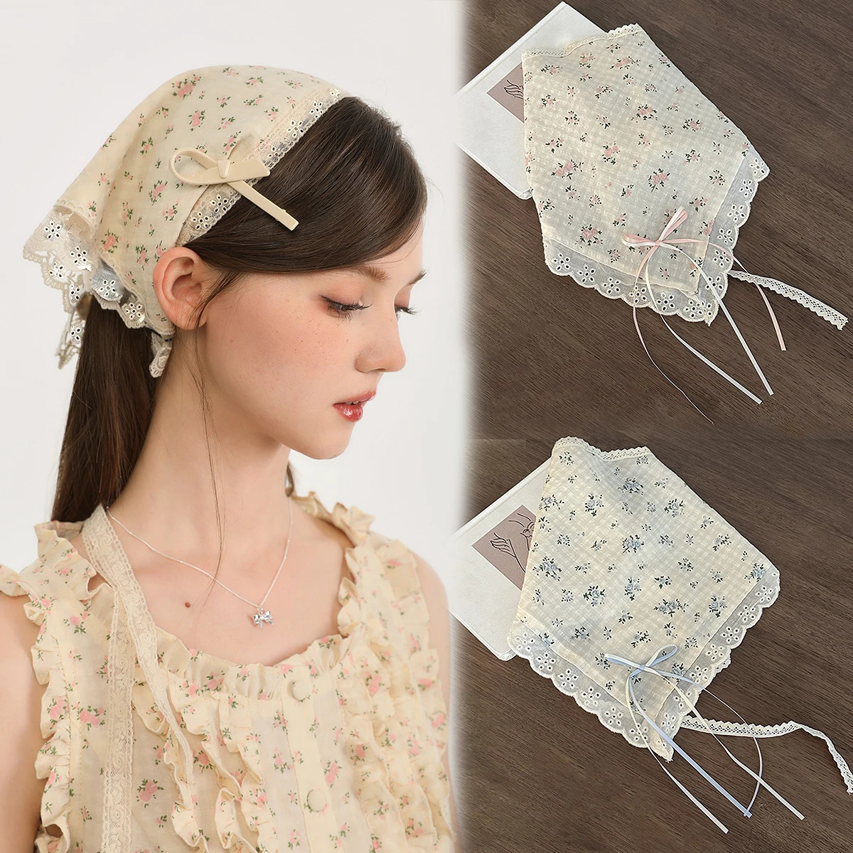 Summer Fresh Lace Hair Band Silk Scarf Hair Accessory Retro Country Style Headwear Bohemian Style Travel to the Seaside 250610