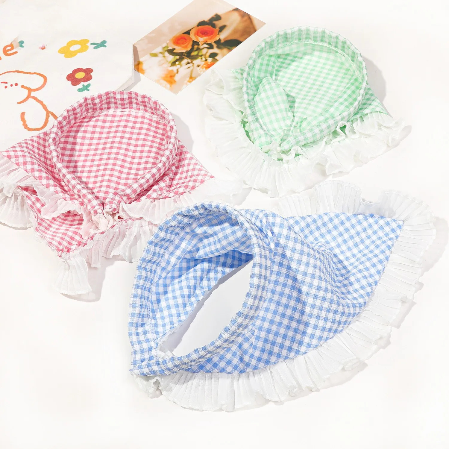 French Plaid Headband Lace Triangle Scarf Hair Bundle Pastoral Style Girl Headband Small and Fresh 250610