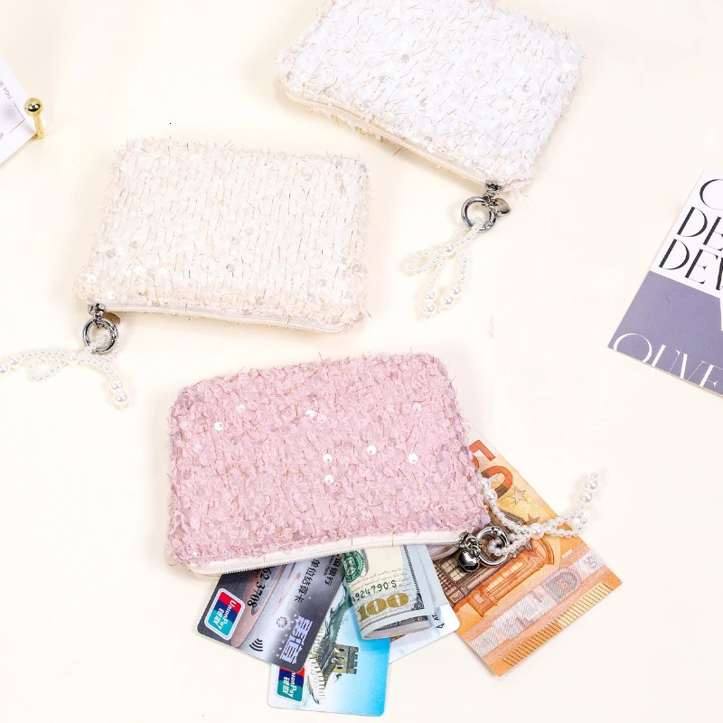 1 Piece Women Fashion Elegant Coin Purse Glitter Sequin Chic Earphone Lipstick Zipper Bag Portable Phone Kpop Pocard Bag 250614