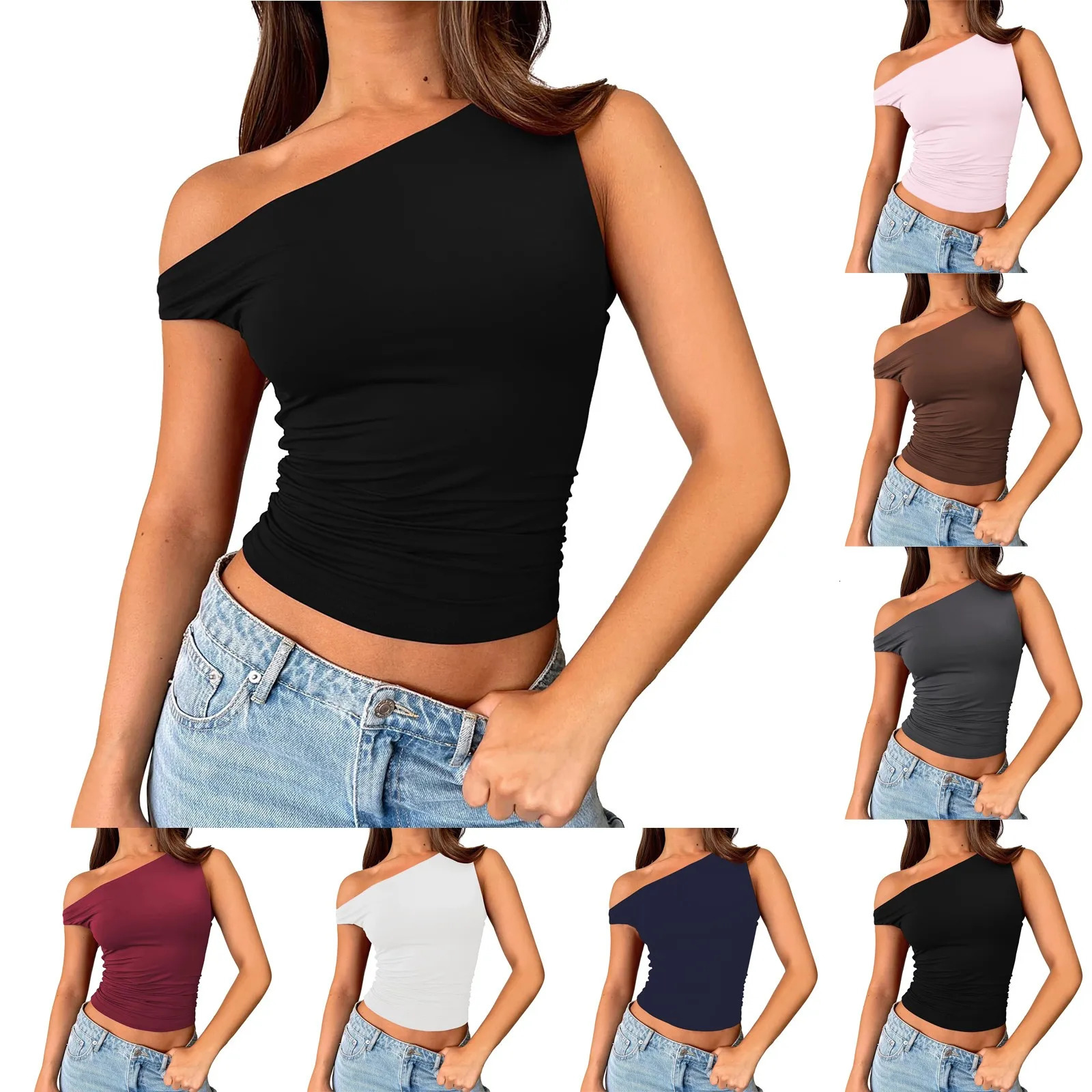 Women Off The Shoulder Sleeveless Soild Sexy Cute Tee Slim Fit Tight Crop-Top T Shirt Tank Tops for Women Crop Top Tank Top 250614