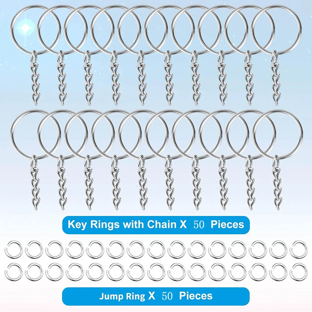 50PCS Stainless Steel Metal Blank Keyring Keychain Split Rings with Chain Climbing Buckles Carabiner Accessories 250606