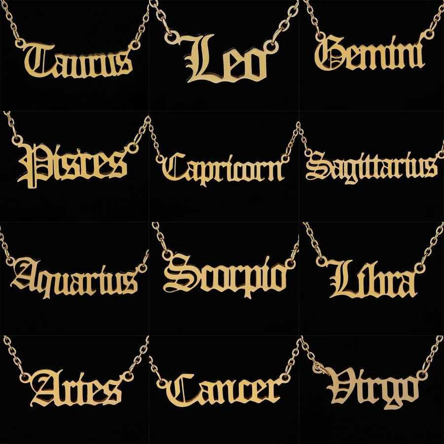 Stainless Steel 12 Zodiac Constellation Necklaces Letter Aquarius Aries Gemini Pisces Leo Sagittarius Pendant Necklace for Women W250616