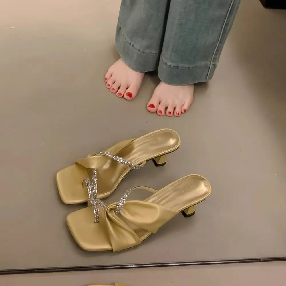 Open Toe Rhinestone Slides Heeled Sandals Fashion Low Price Woman Slippers er 39 On Sale Casual Shoes for Women 250614