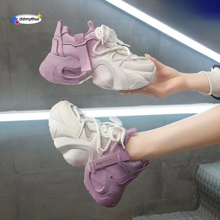 Women's Dad Sneakers 2024 New Summer Breathable Mesh Thick-Soled Platform for Petite Women Fashionable Height-Increasing Shoes ddmythur