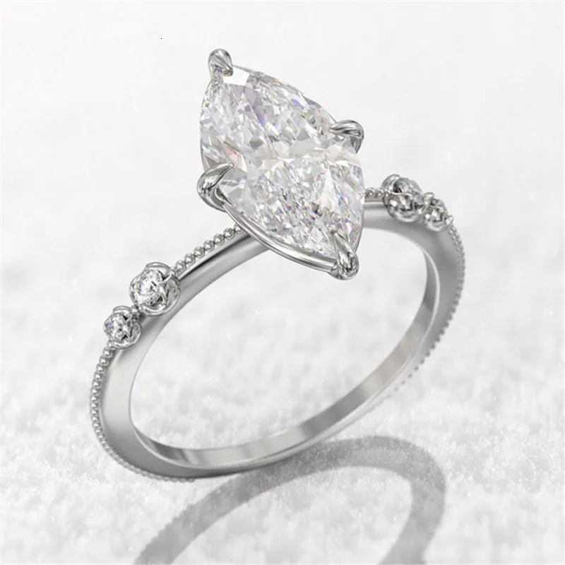 925 Sterling Silver Crystal Marquise Cubic Zirconia Rings for Women Fashion Thin Ring Engagement Wedding Statement Jewelry 250610