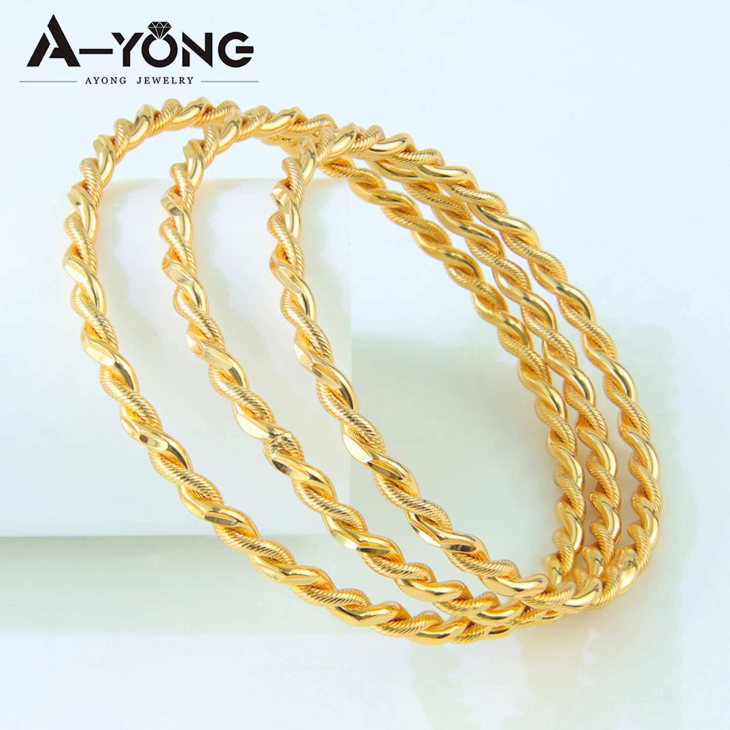 Nigeria Wedding Twist Rope 21k Gold Plated Dubai Classic Cuff Bangles Italian Muslim Islamic Ramadan Party Jewelry Z250616