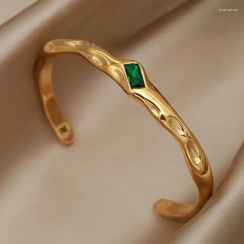 Bangle Stainless Steel Metal Crystal Geometric Bangles&bracelets For Women Fashion Brand Jewelry Unique Zirconia Bangles Accessories