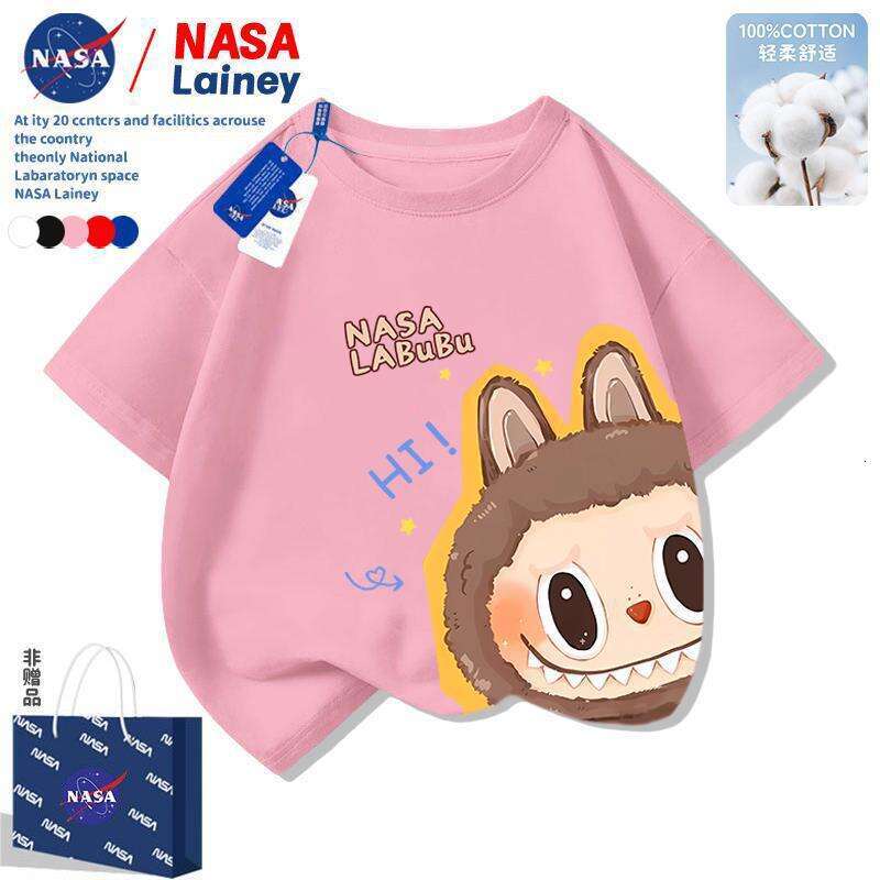 NASA Labubu Cute Short Sleeve T-Shirt for Children Boys and Girls 2025 Summer New Top