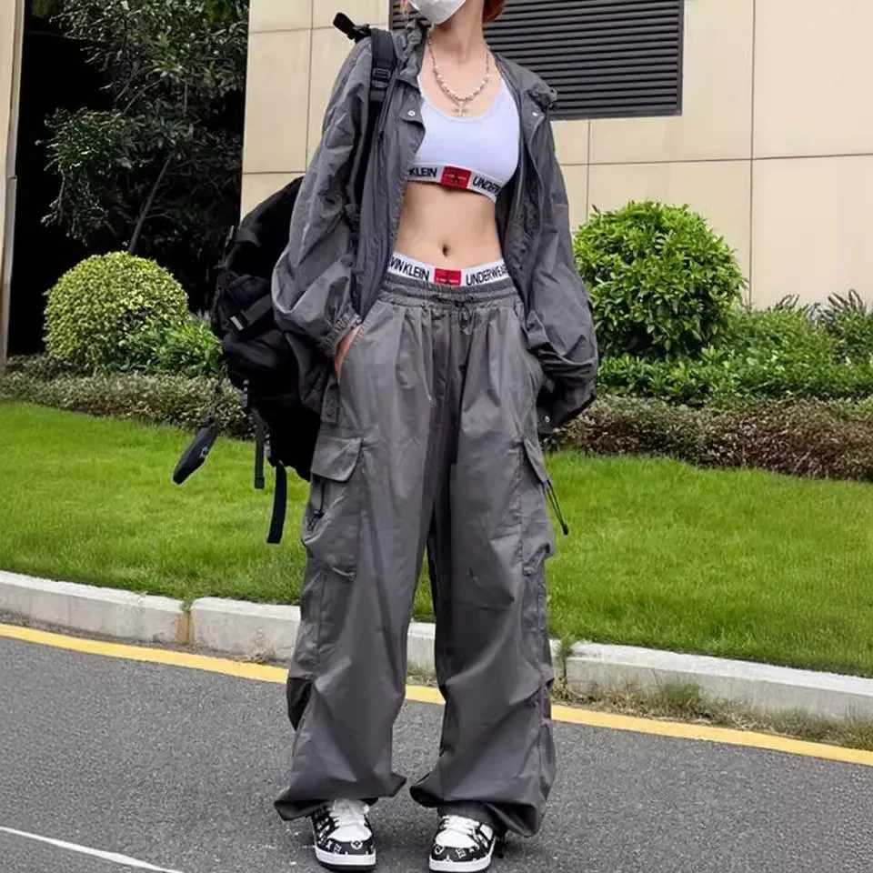 Vintage American Style Loose-Fit Straight-Leg Cargo Pants with Sensibility Pocket for Men and Women Summer Y2K Trousers Wide Leg Casual XJ250616