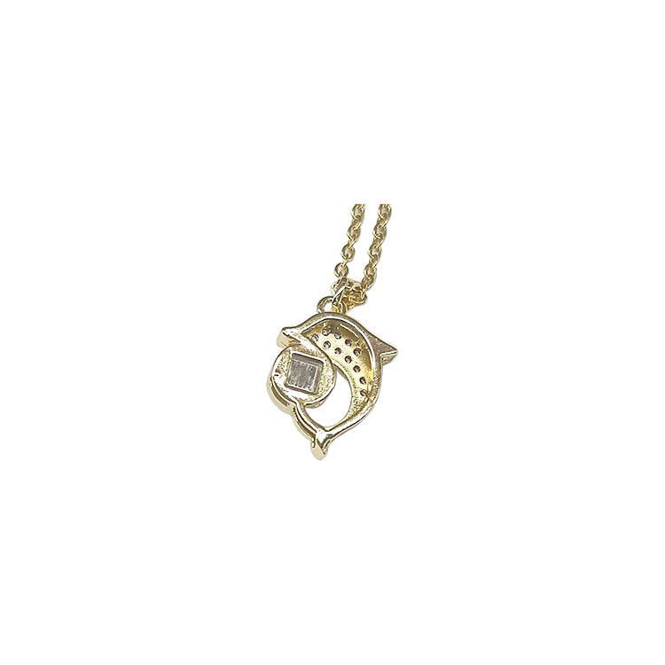 One-hundred-language copper micro-set zirconium stone genuine gold electroplated pendant, simple and fashionable dolphin gold necklace