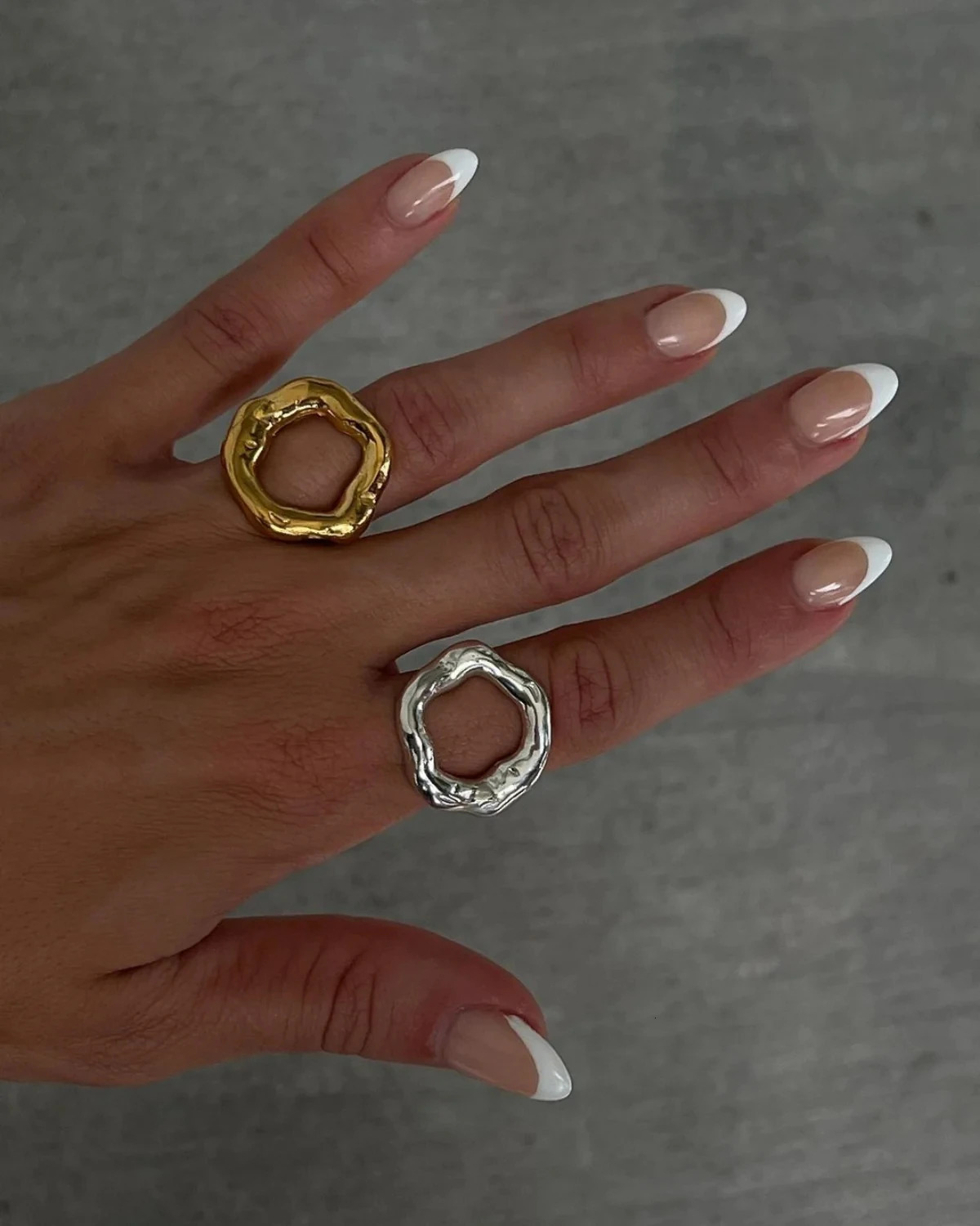 GHIDBK Vintage 18K Gold Plated Irregular Circle Melted Texture Detail Rings For Women Stainless Steel Waterproof Fashion Jewelry 250610