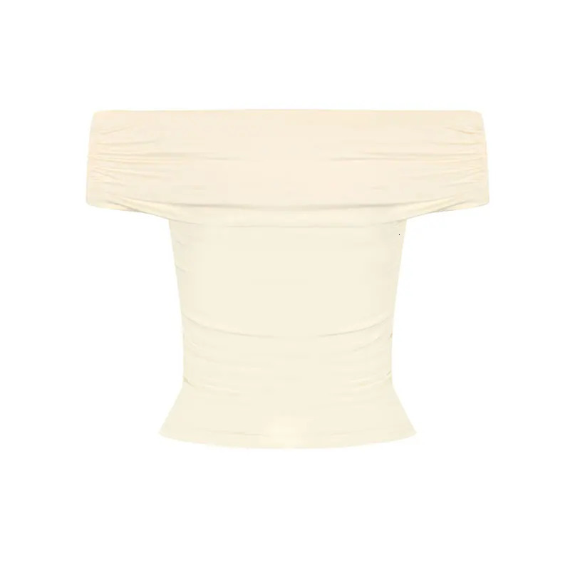 Summer T-shirt Women Fashion Slash Neck Streetwear Casual Slim Versatile Tees Solid Sexy Off Shoulder Elegant Lady Clothing 250614