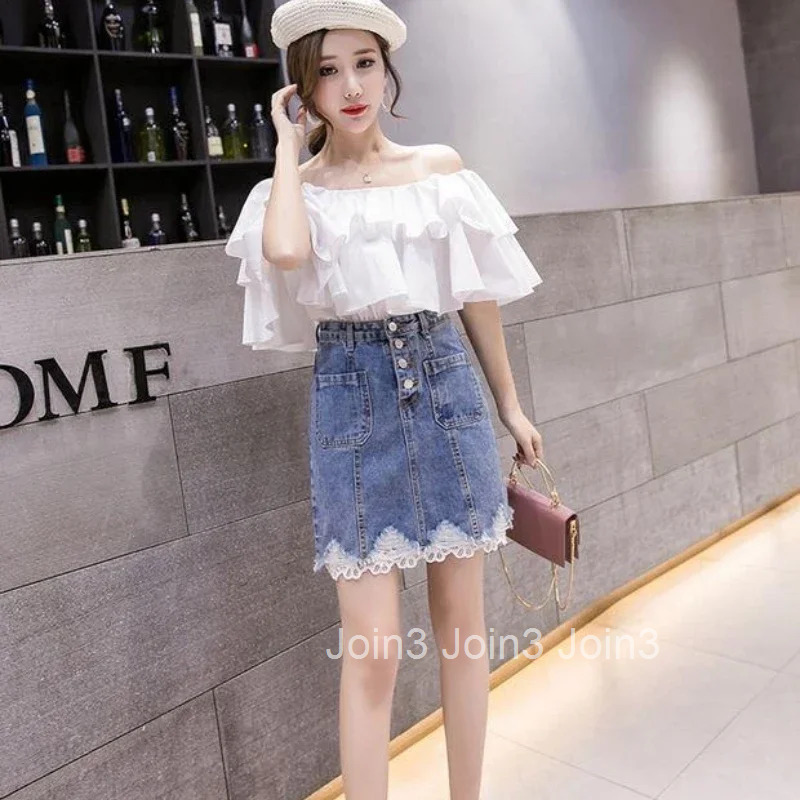 Woman Denim Skirt High Waist Blue Patchwork Quality Clothing Trend 2025 Stylish Casual Korean Style Sales Jeans Skirts for Women