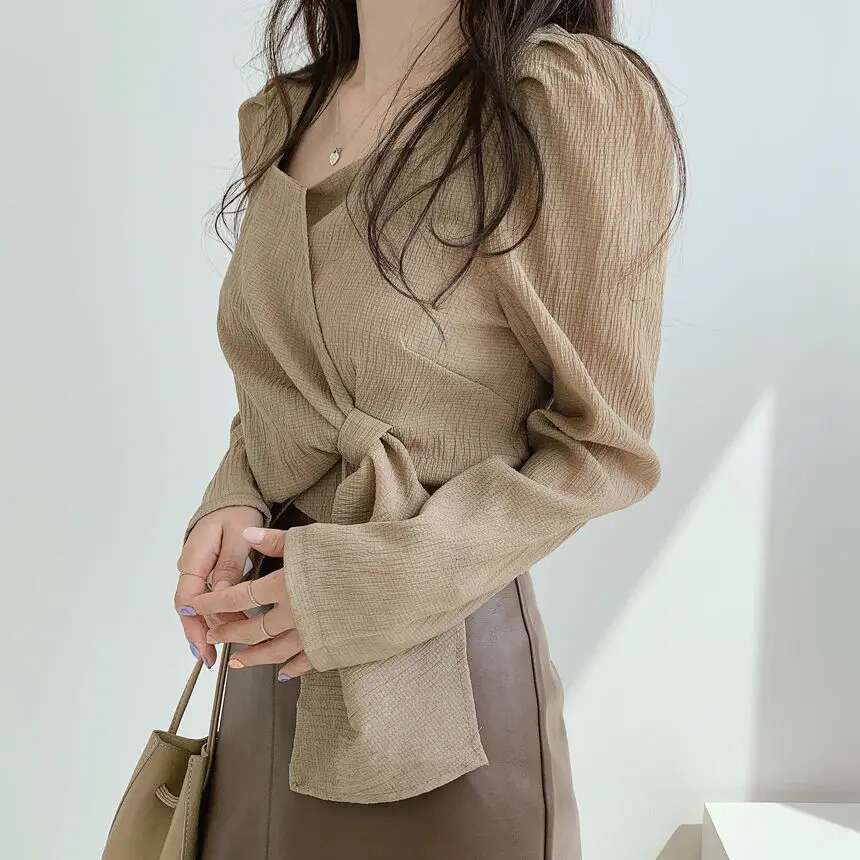 Tops for Women Elegant Social Clothes Korean Style Womens Shirt Blouse Spring Long Sleeve White Chic Streetwear S Pretty Cute