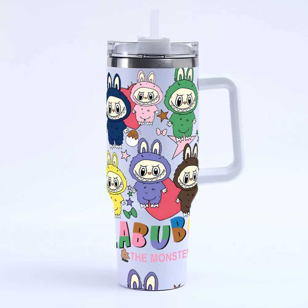 Labubu Water Bottle 40Oz Thermos Bottles Macaron Stainless Steel Mug with Straw Portable Labubus Monsters Water Bottle Gifts XJ250616