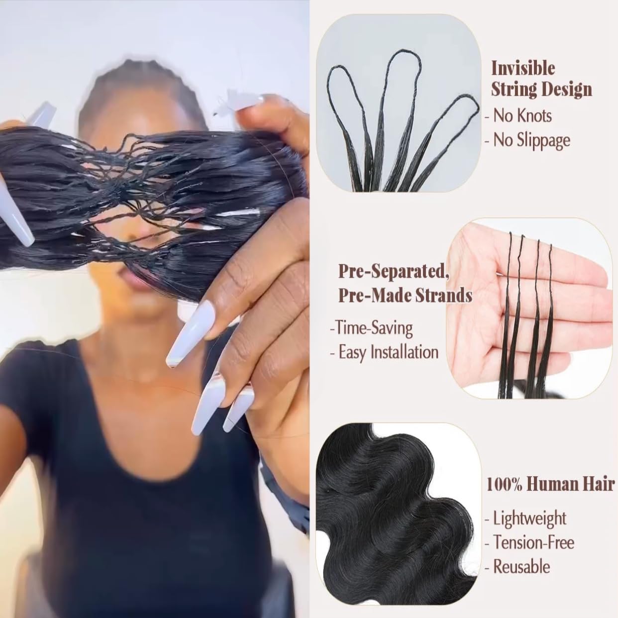 Knotless Pre-Separated Crochet Hair Extensions Human Hair Body Wave Feather Crochet Braid Hair Extensions 100% Human Hair Natural Color 100g/pack