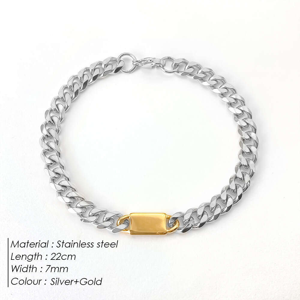 eManco Simple Thick Chain Titanium Steel Bracelet for Men, Ins Niche Design, High-end Feel, Oval 14k Gold Color, Internet Celebrity Trend