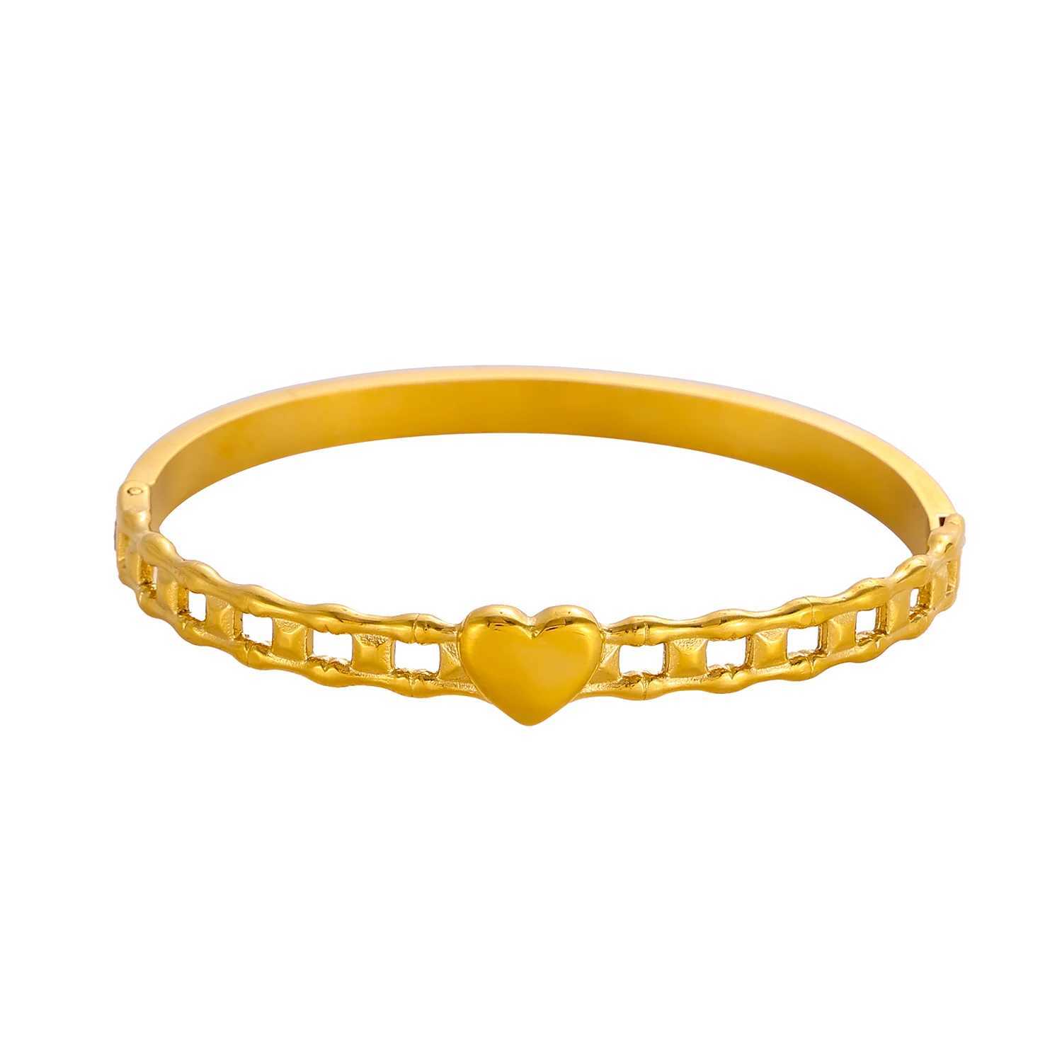 CARLIDANA Hot Sale Popular Jewelry Heart-shaped Stainless Steel Zircon Gold Color Open Bangle For Women Z250616