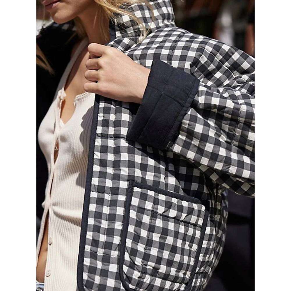 Gypsylady Plaid Retro Padded Jacket Loose O-neck Autumn Pocket Long Sleeve Green Women Ladies Streetwear Jackets Coat New