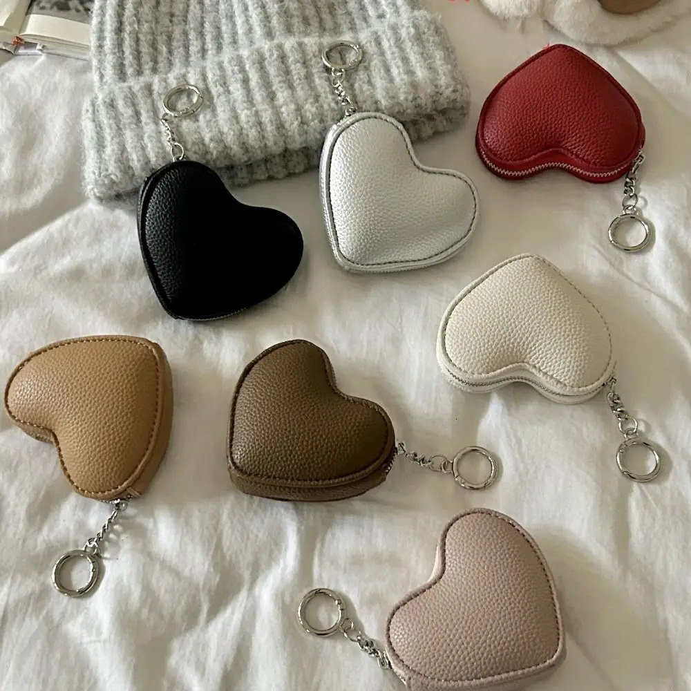 Portable Pendant PU Leather Coin Purse Zipper Love Cute Card Holder with Keychain Clutch Bag Earphone Bag Women 250614
