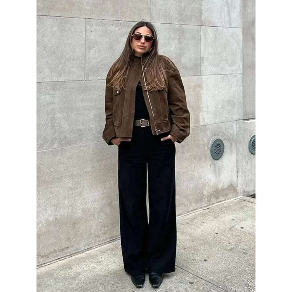 Causal Women Long Sleeves Zipper Coat Vintage Stand Collar Solid Elastic Waist Pockets Baggy Jacket Spring Autumn Lady Outwear