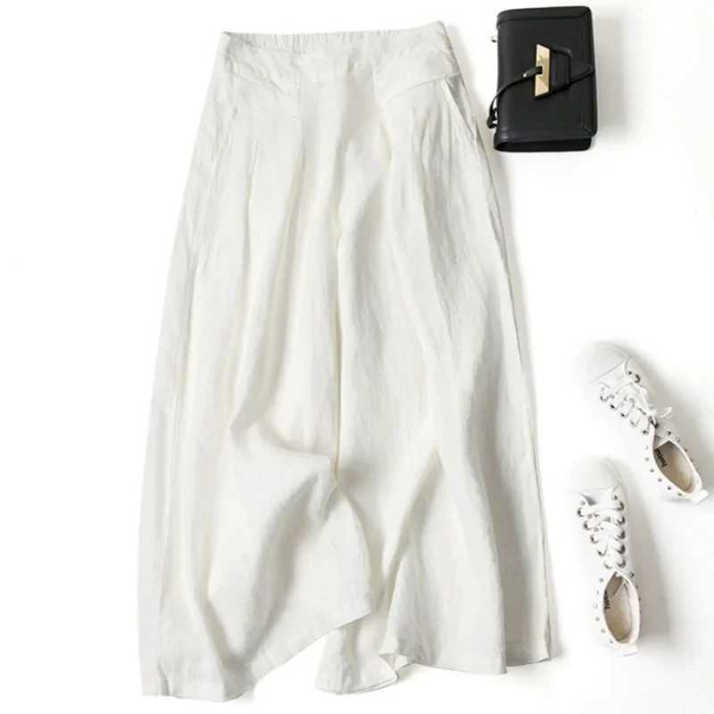 Cotton Linen Ankle Length Pants for Women Summer Thin Casual Pants Fashion High Waist Solid All Match Loose Wide Leg TrousersXJ250616