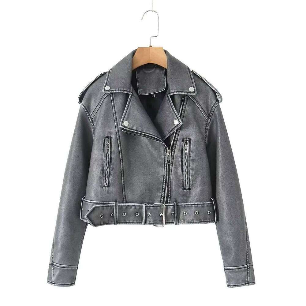 2025 PU Casual Lady Lapel Zipper Leather Motorcycle Coat Spring Autumn Women Faux Jacket