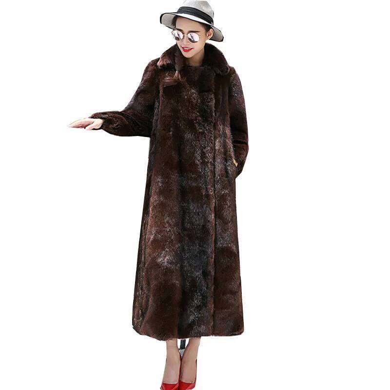 Vintage Winter Faux Lapel Women's Fur Warm Mink Coats New Eco-fur Long Trench Coat Design Outerwear