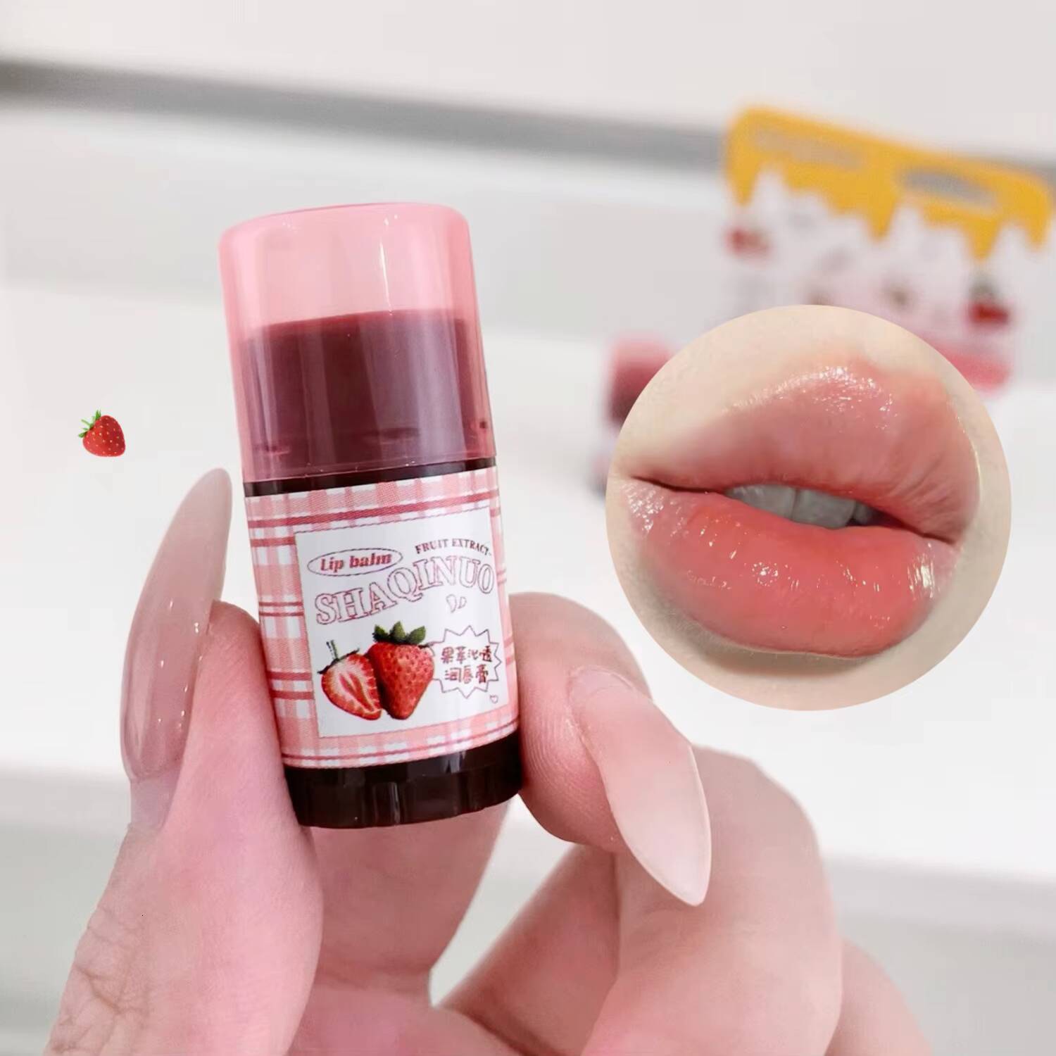 3Pcs Mini Colored Lipstick Set Moisturizing Transparent Repair Balm Pink Strawberry Lip Care Primer Cream Makeup Maquillage happy