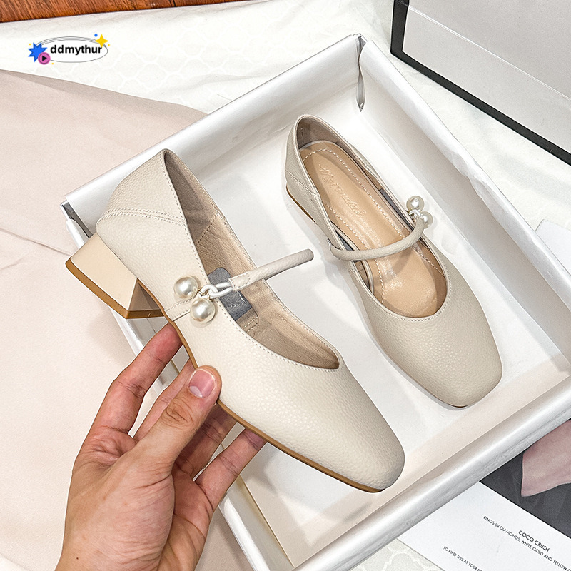 Square Toe Chunky Mary Jane 2025 Spring New Soft Leather French Style Shallow Mouth Low Heel 3cm Single Shoes for Women ddmythur